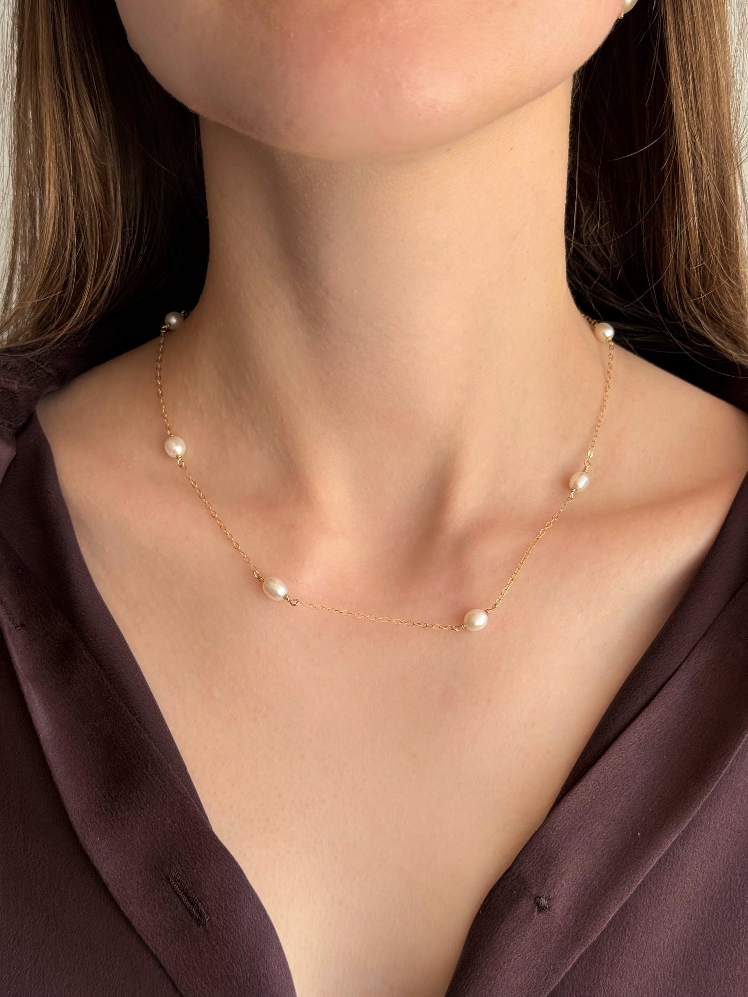 Floating pearl necklace on delicate gold-filled chain