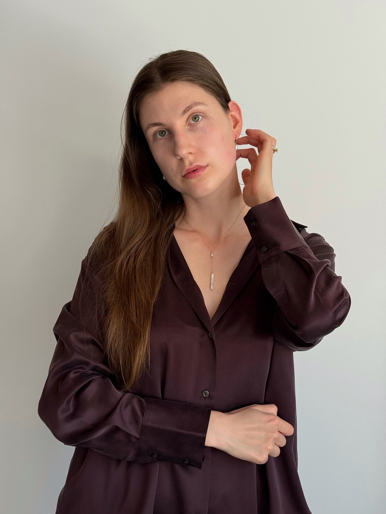 Freshwater elongated pearl on delicate gold-filled chain