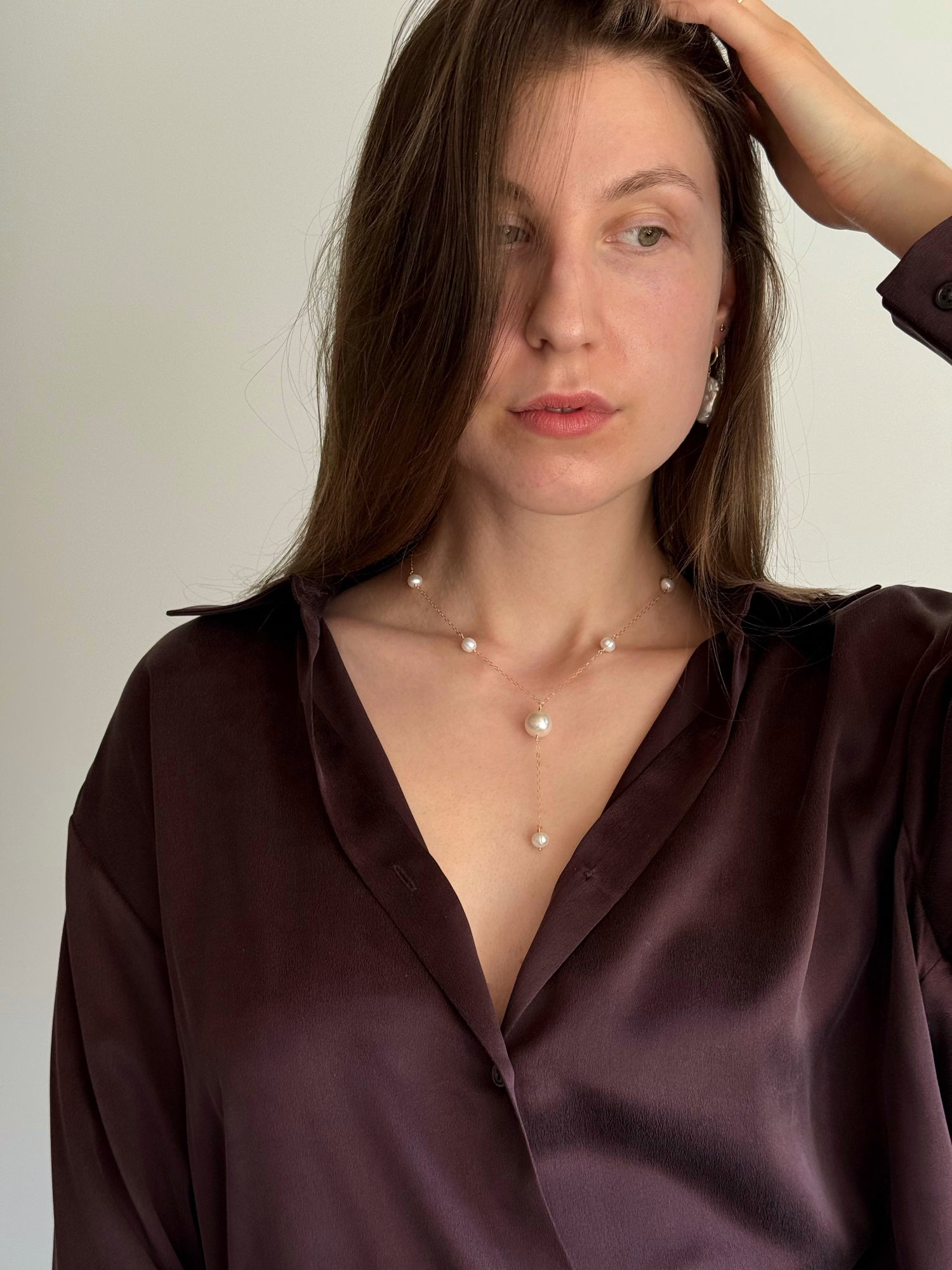 Edison pearl statement necklace with freshwater drops on 14k gold-filled chain