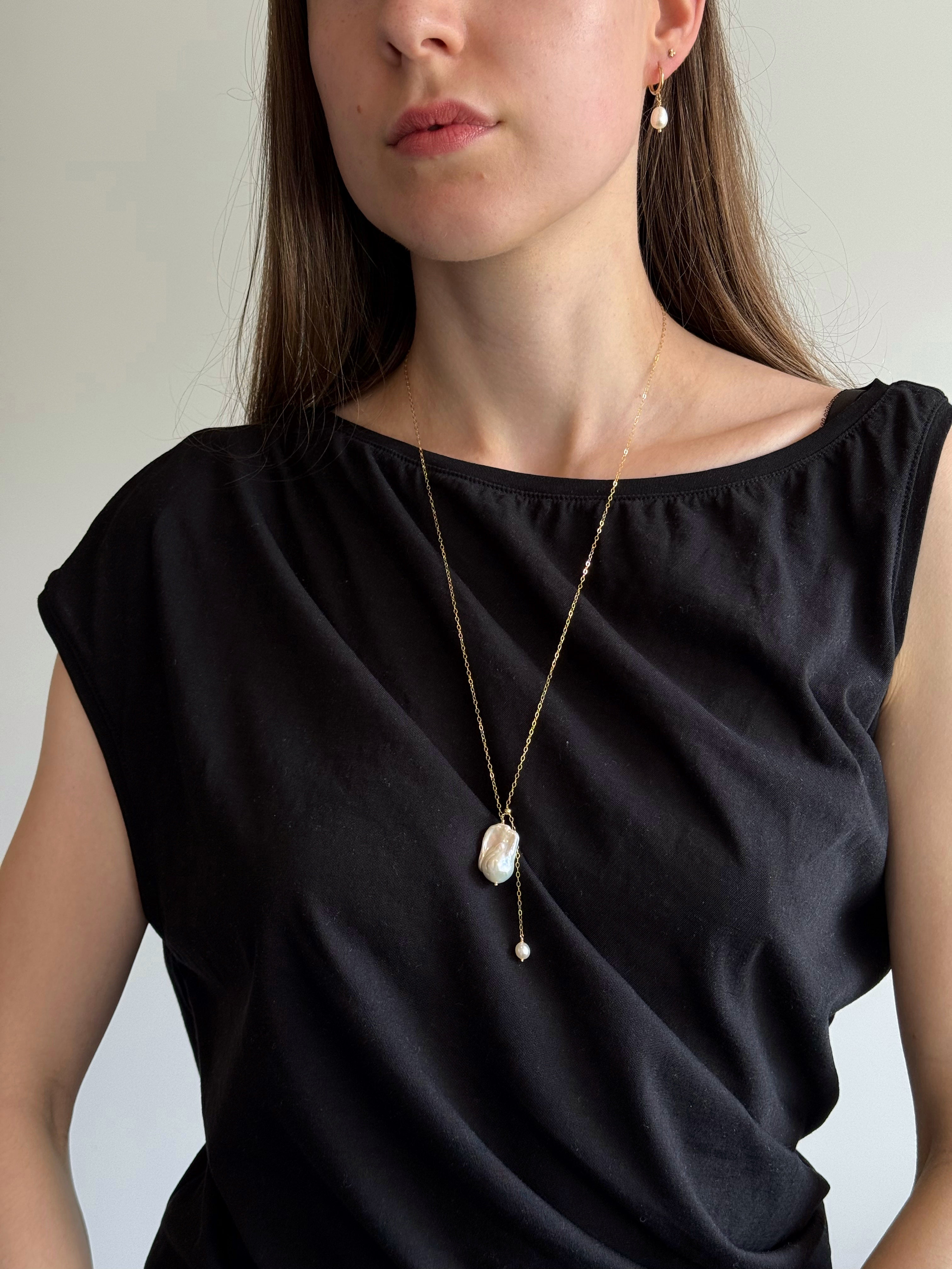 Minimalist pearl necklace on delicate gold-filled chain, handcrafted in Wellington