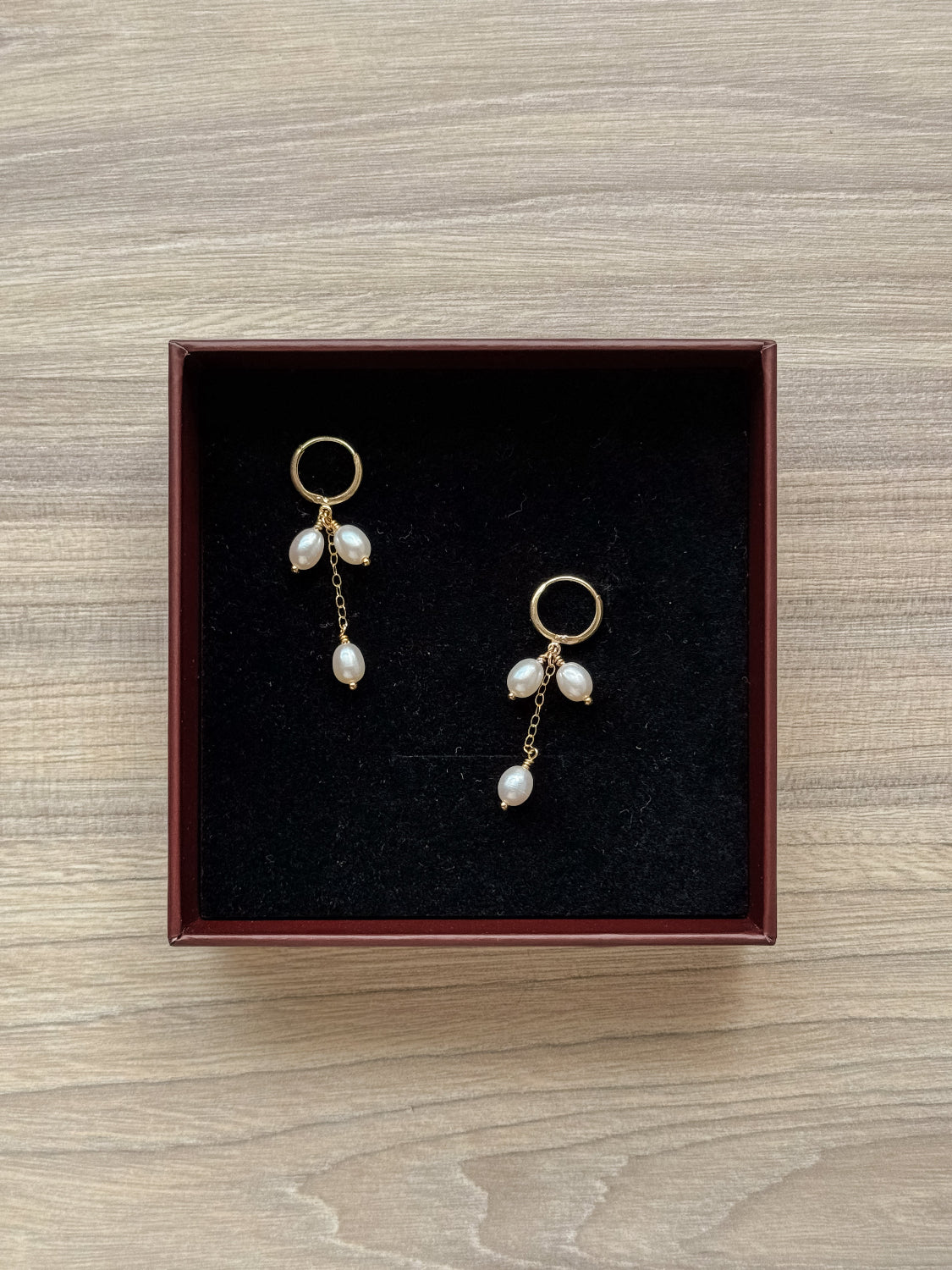 Handmade 14k gold-filled pearl hoop earrings by Moore Jewellery