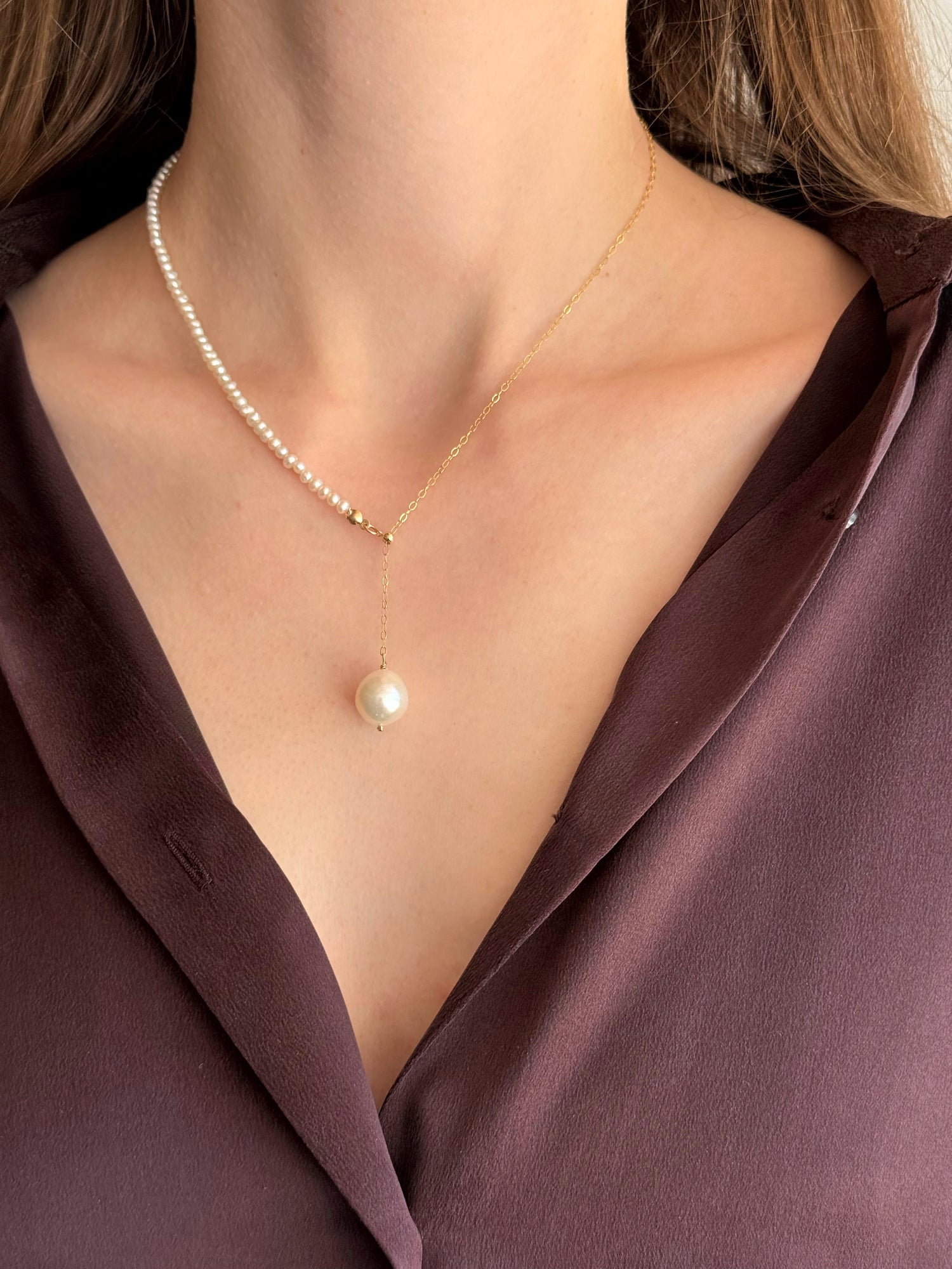 Floating-style Edison pearl necklace with adjustable length