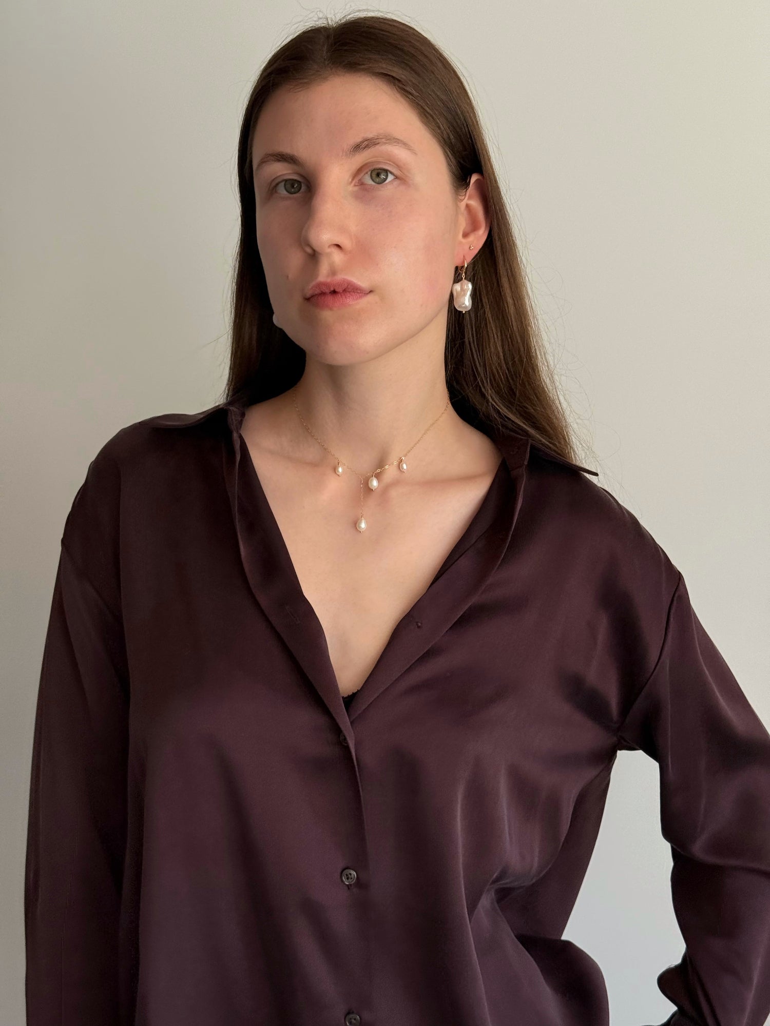 Baroque pearl drop earrings with 14k gold-filled hoops