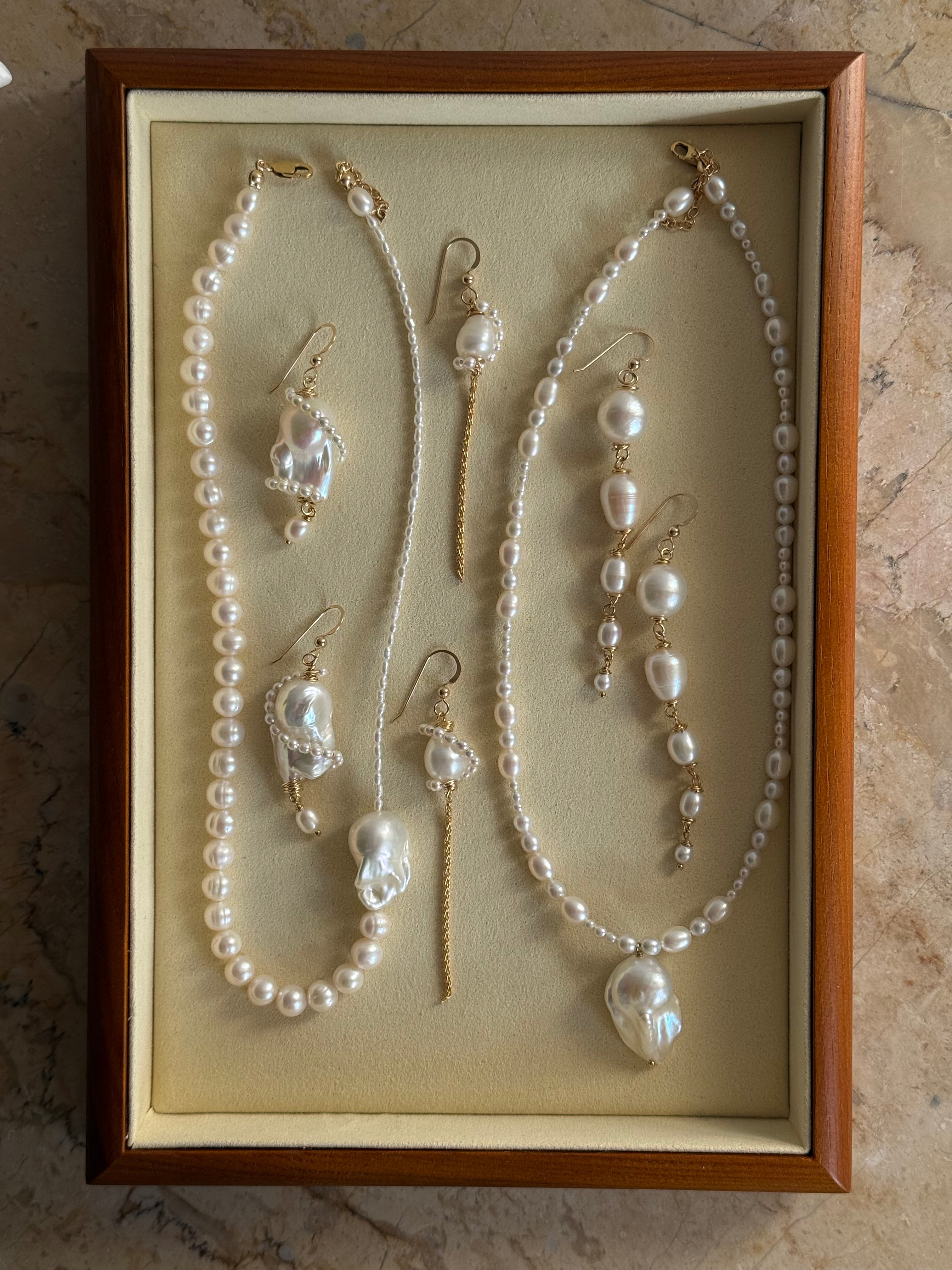 Baroque and Seed Pearl Drop Earrings · 14k Gold Filled ·  Freshwater Pearls