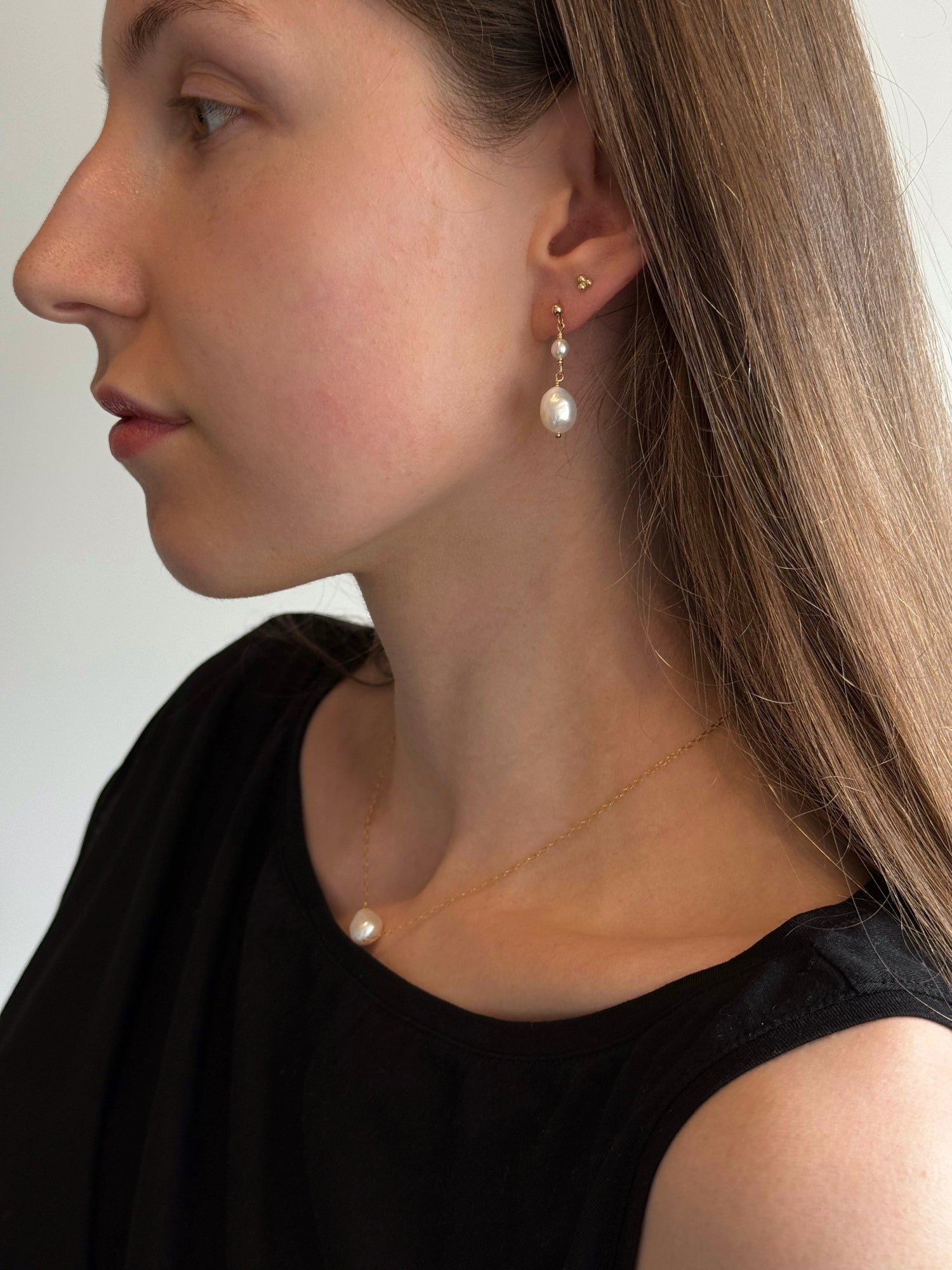 Gold-filled pearl drop earrings with nugget pearls