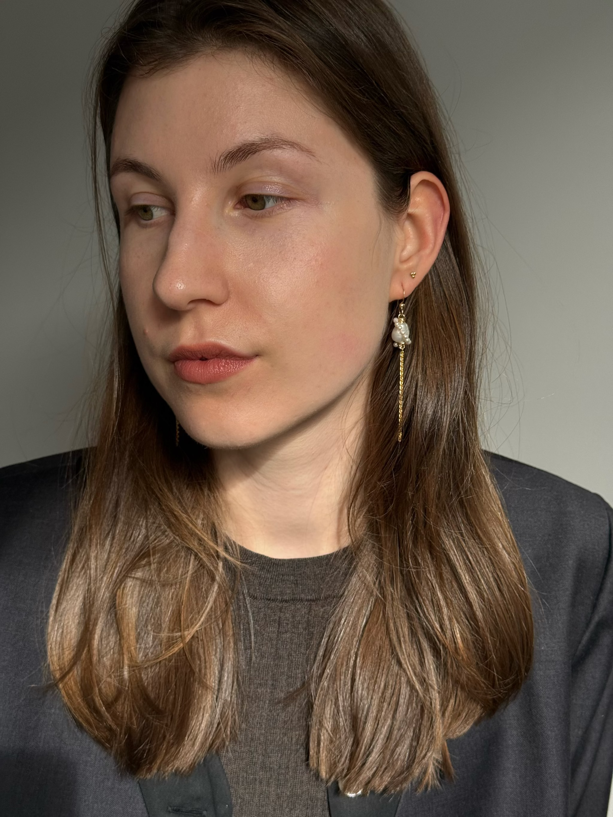 Baroque freshwater pearl and gold chain tassel earrings, 8cm drop. Feminine and striking. 14k gold-filled, made to order in Wellington, New Zealand.